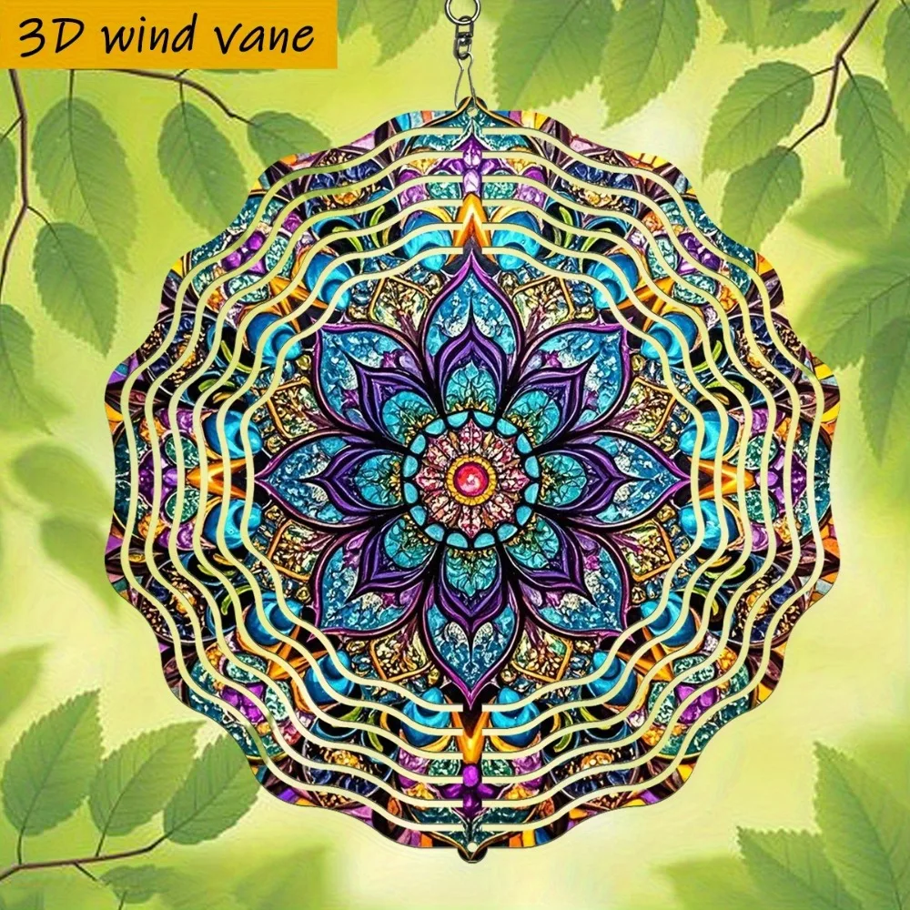 10in Colorful Mandala 3D Spinner, 360° Rotating Hook DIY Double-Sided Round Art for Indoor Outdoor Decor