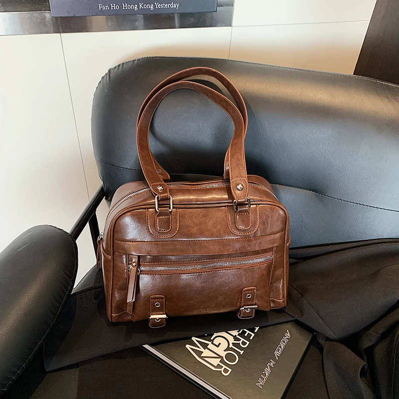 

2025 Winter New Fashionable Glossy PU Square Shoulder Bags Large Capacity High Quality Retro Popularity Armpit Bags for Women