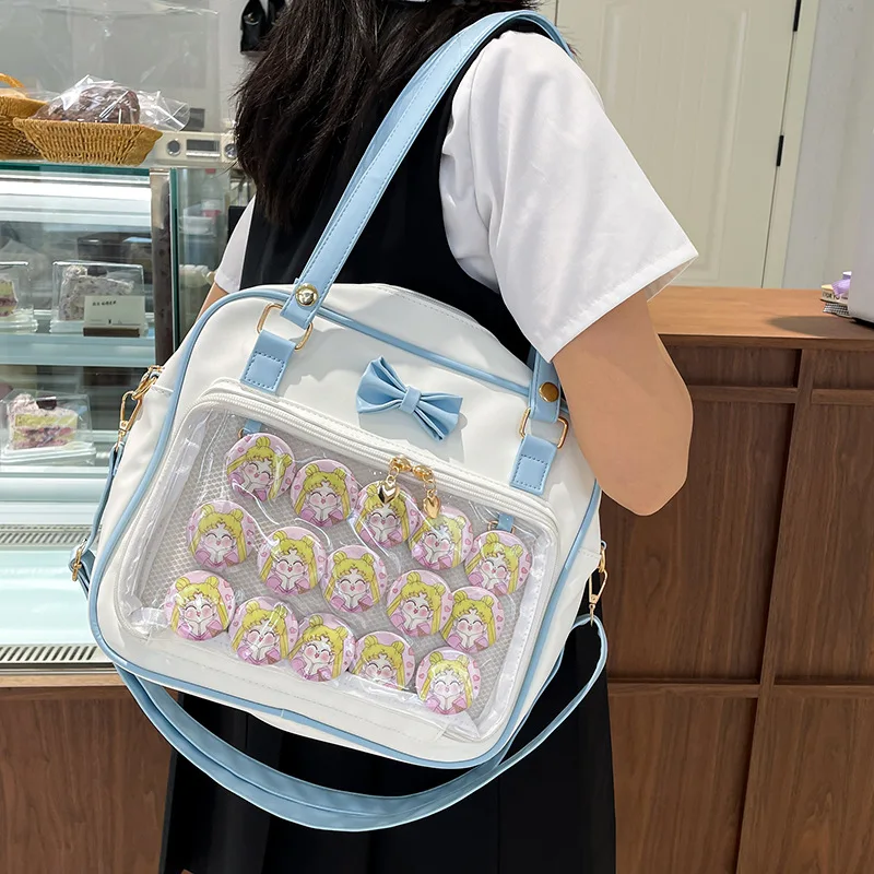 

Y2K Cute Bow Ita Bag Girl Transparent Messenger Bag Women Fashion Shoulder Crossbody Bag Ladys DIY Badge Tote Bag Lolita Handbag