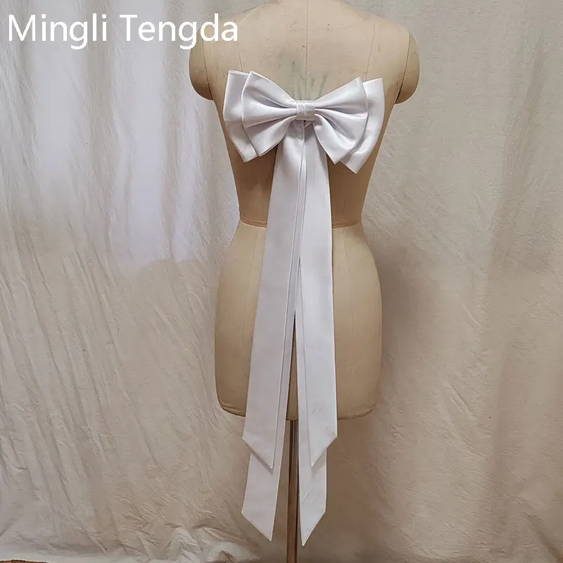 Mingli Tengda Stain Seperate White Bow  4 Ties Wedding Knots Removeable Muffler Satin Belts With Pin Accessories Gold Belt Bride