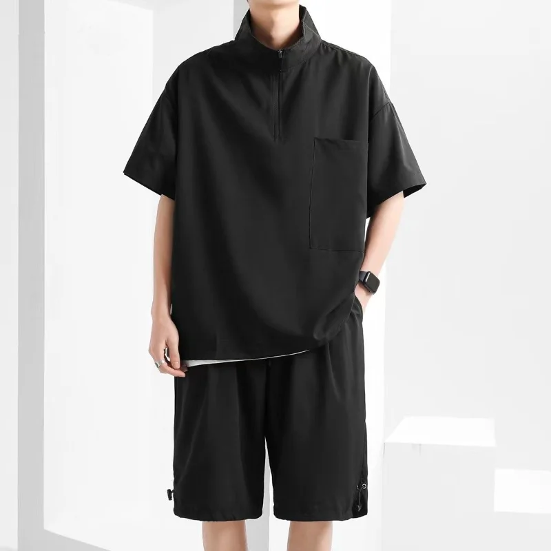 Quick-drying Ice Silk Thin Sports Suit Summer Men's Casual Short-sleeved Shorts Two-piece Outdoor Running Breathable Tracksuit