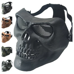 Zlangsports Máscara táctica de calavera Airsoft de cara completa con protección ocular de malla metálica CS máscaras de Cosplay de Halloween