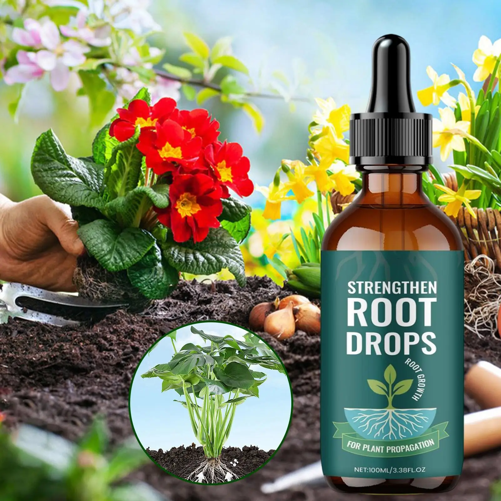 Flüssiger Wurzelstimulator, 100 ml, Pflanzenwurzelverstärker für Stecklinge, Wachstum, Zimmerpflanzen, Gartenpflanzen, drinnen und draußen, Gartenbedarf