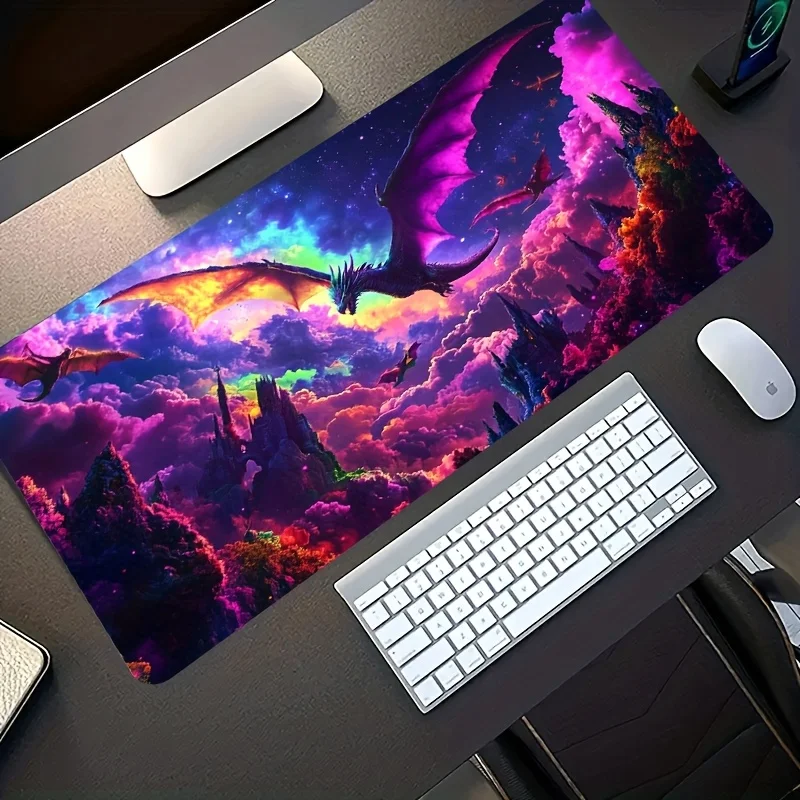 Brand Large Iron Art Gaming Mouse Pad Colorful Dragon Castle Fantasy Epic Non-slip Washable Rubber Base Oversized Desk Mat