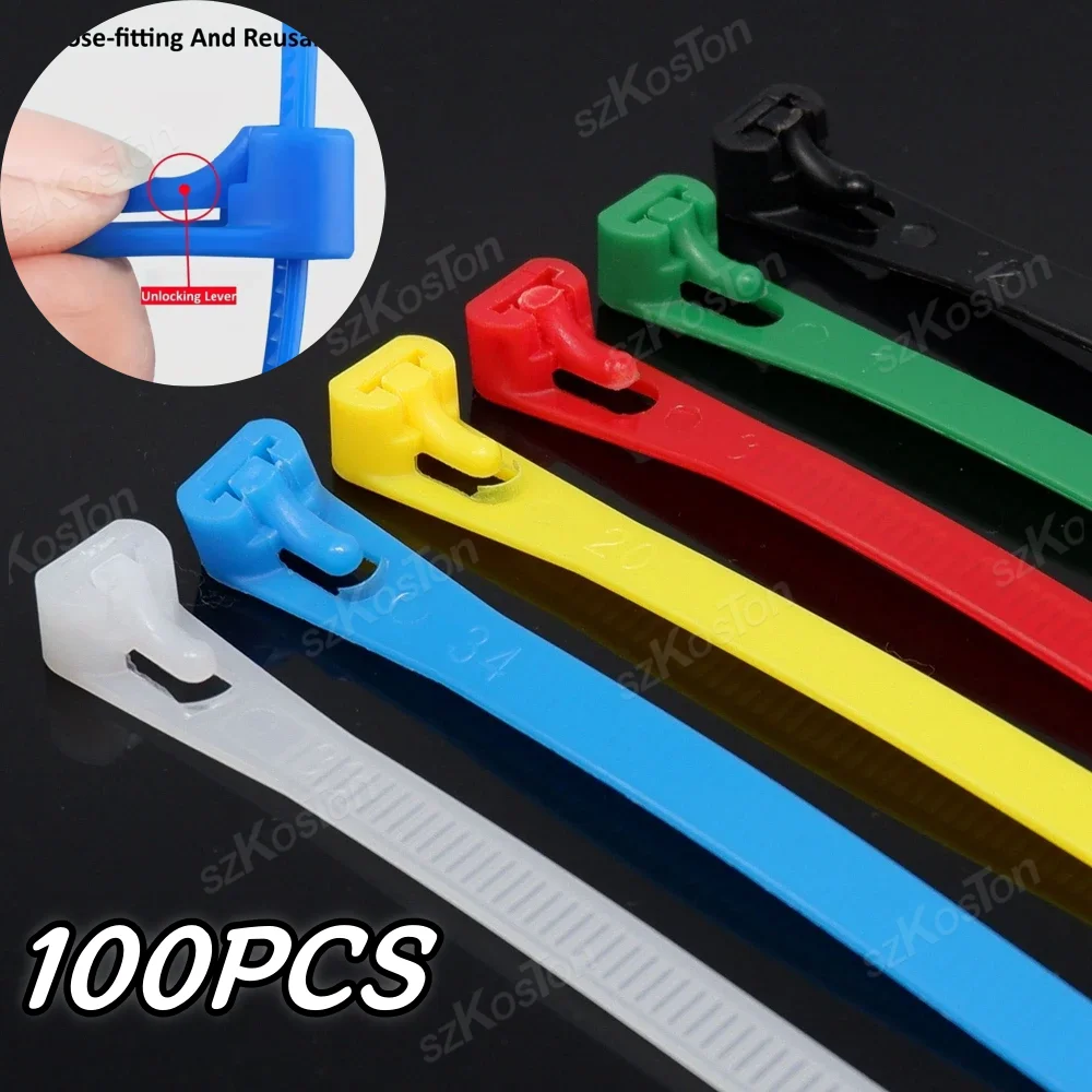100pcs/pack Colored Mixing Nylon Plastic Zip Ties Reusable Detachable Adjustable Cable Ties for Daily Packing & Decoration