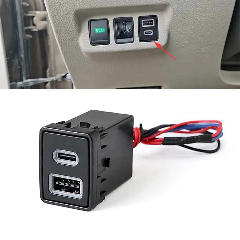 Car TYPE-C PD QC3.0 USB Interface Dual Socket Quick Charger for Nissan Teana Sylphy Qashqai X-TRAIL Serena Bluebird Navara
