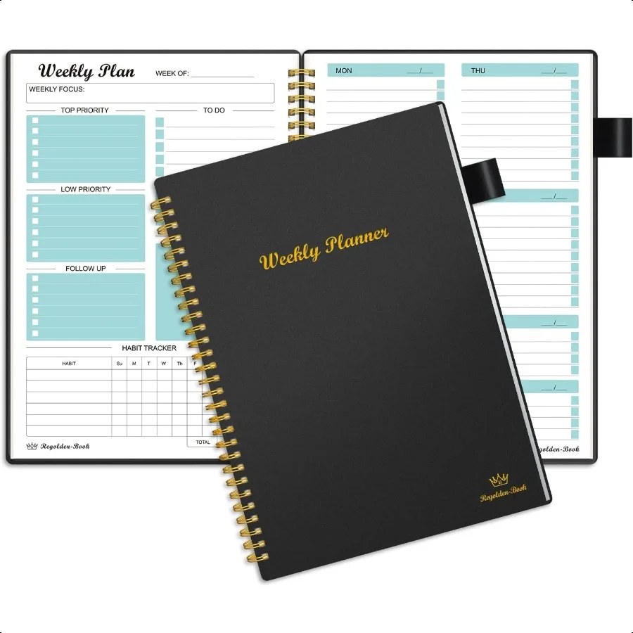 Planificador semanal, objetivos semanal sin fecha, planificador de horarios para hacer lista, cuaderno, calendarios, organizadores, rastreador de hábitos, diario para hombre y mujer