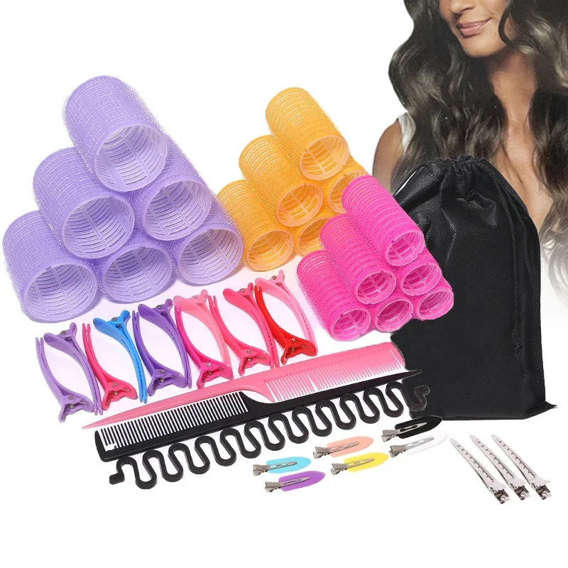 30/35pcs Set Self Grip Hair Rollers No Heat Hair Curlers Heatless Curls Hair Bangs Volume Self-adhesive Hook DIY Styling Tools