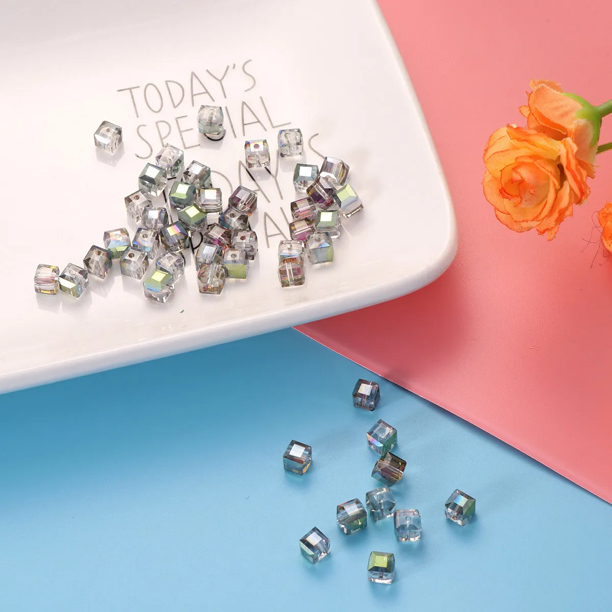 50Pcs Premium Crystal Beads 6Mm Square DIY Craft Beads for Adult Jewelry Making Creative Development Necklace Bracelet