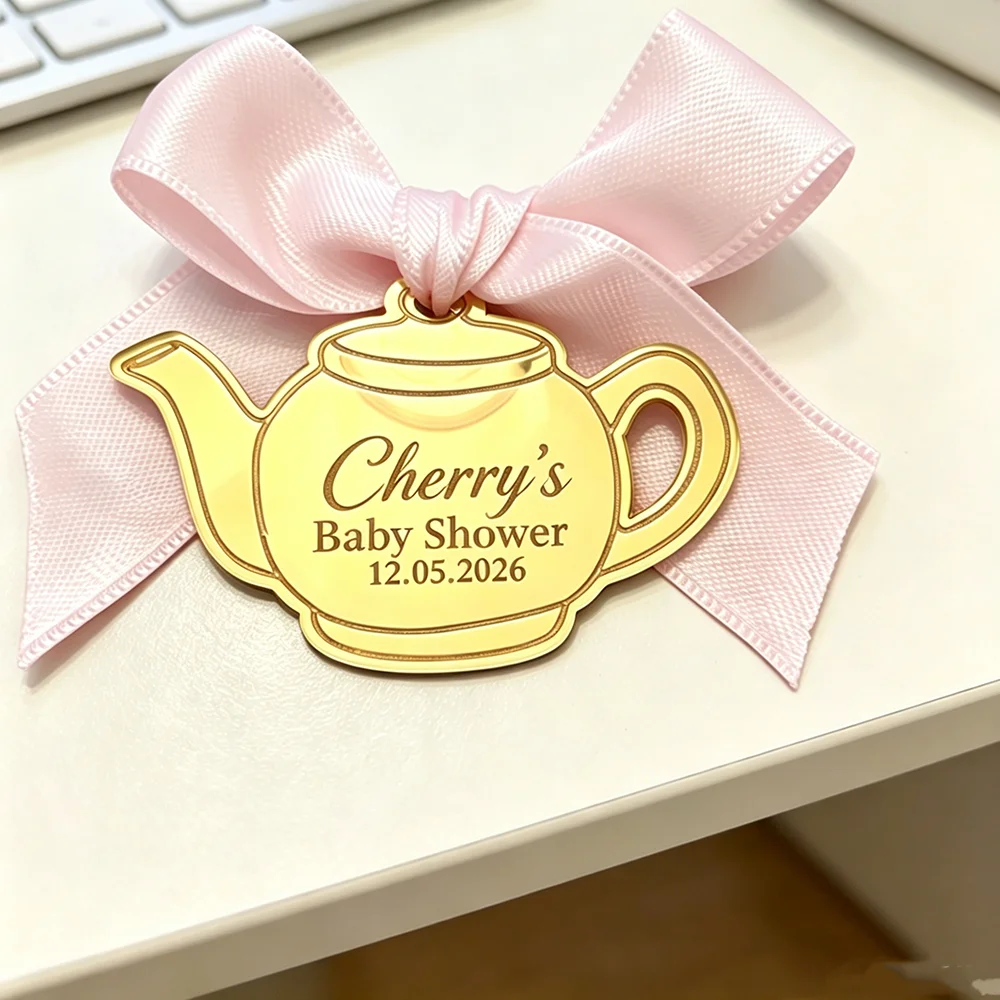 Personalized Acrylic Engraved Tea-Pot Tags,Custom Bride Tags,Party Charms, Bridal Shower Tag,Wedding Favors Tags,Candy Box Decor