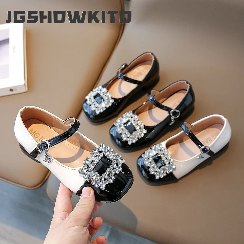 JGSHOWKITO Girls Shoes New Children Princess Rhinestones Buckle Mary Janes Cute Versatile Soft Low Heels Chic Sweet Classic Hot