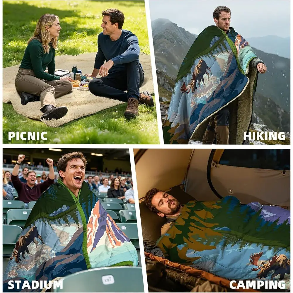 بطانية للتخييم في الهواء الطلق مع بطانة شيربا، وبطانيات مخيم سميكة ودافئة للغاية وحاف تخييم منتفخ وخفيف الوزن DWR #2