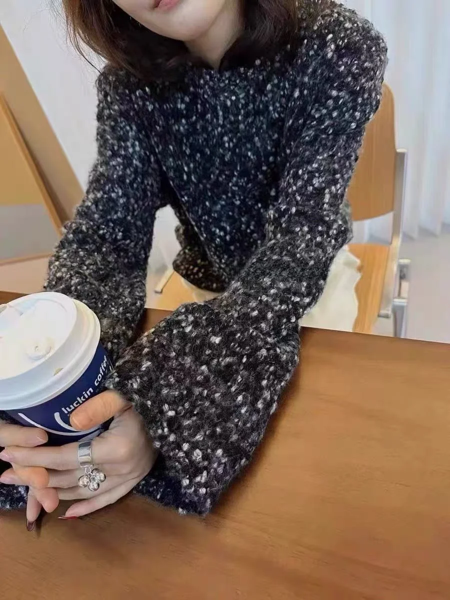 

Новый модный женский вязаный свитер свободного кроя с длинными рукавами, утепленный, повседневный, удобный, коллекция 2026