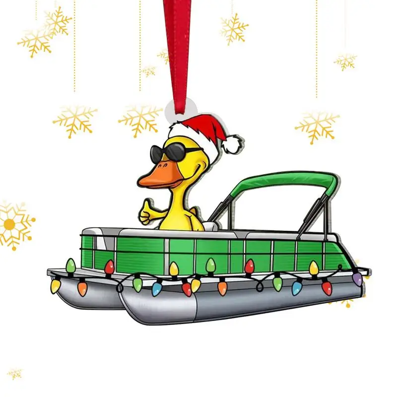 Christmas Tree Ornament Funny Duck Pontoon Boat Hanging Ornament For Home Holiday Party