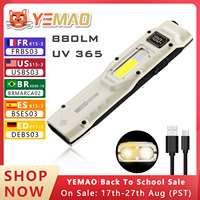 Portable 880LM YEMAO M28 Ultra-thin Tactical work Flashlight With Two Way Clamp 1000mAh dual core XPL wick Digital display IPX4