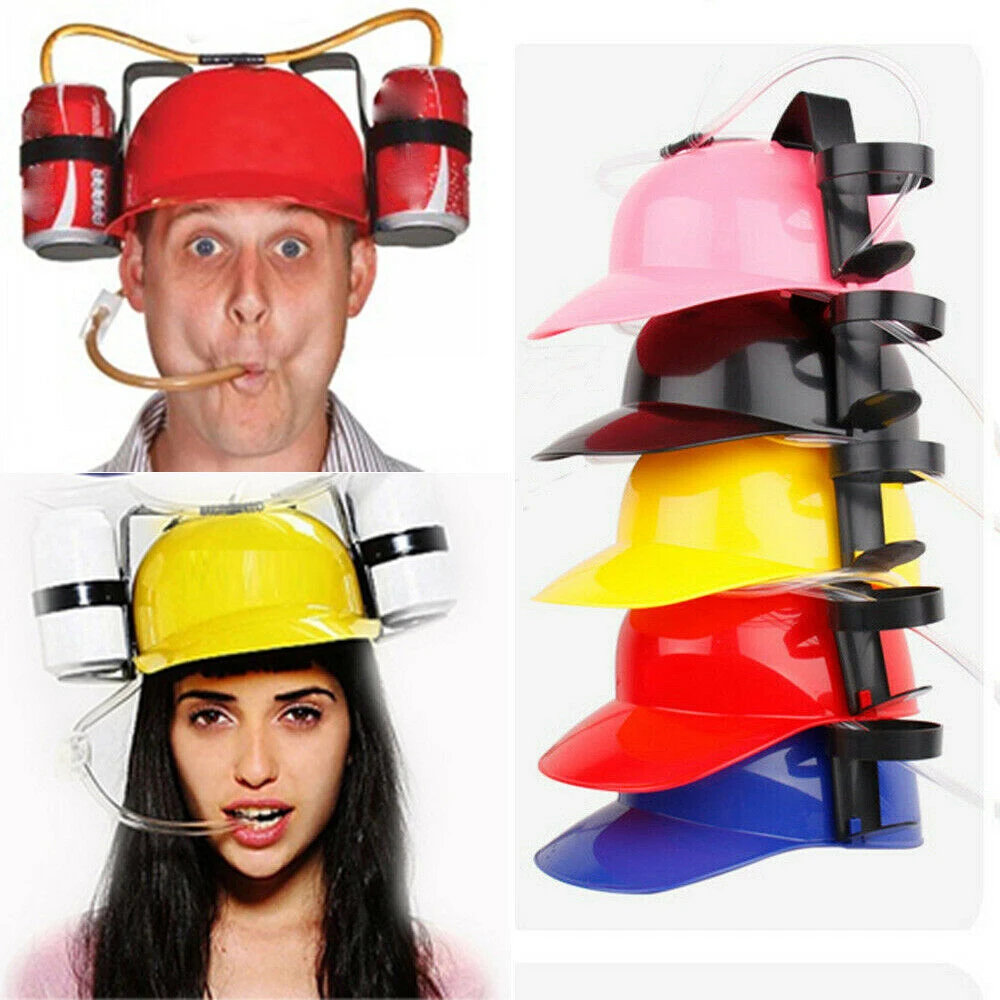 New Hot Lazy Lounge Beer Soda Guzzler Helmet Drinking Hat Birthday Party Cool Unique Toy Handsfree Drink Toy Miner Hats