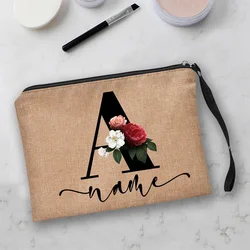 Personalized Custom Initial Name Bridal  Linen Cosmetic Case Gifts for Bridesmaid Makeup Bags Makeup Bag Canvas Toiletry Pouch