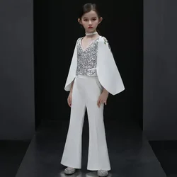 High End Children's Suits Evening Gown Beading Design Kids Catwalk Wedding Birthday Baptism Eid Girl Sets Dresses A2320