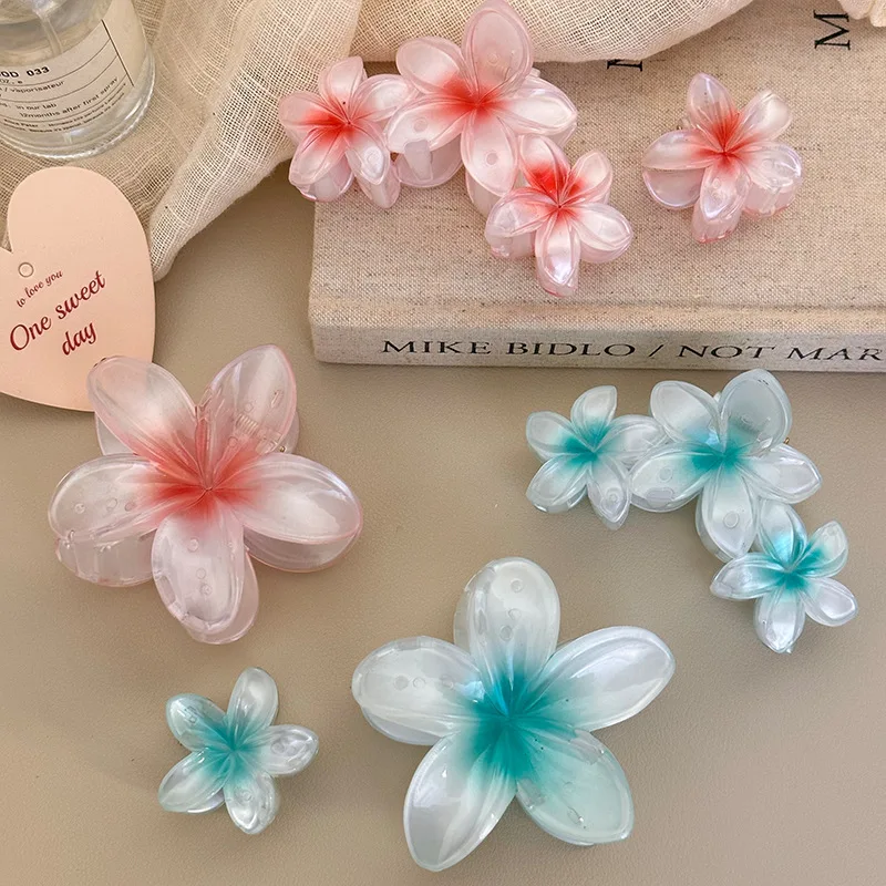 Summer Flower Hair Claw Clip Shark Hairpin Plumeria Barrettes Ponytail Holder Hawaiian Hair Accessories Women Girls Hairclips