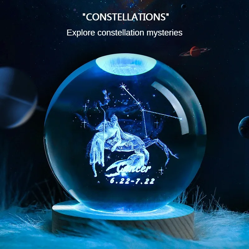 Room Decor and Decoration - Luminous Crystal Ball with Twelve Constellations, Ideal Birthday Holidays Gift for Friends  Lovers