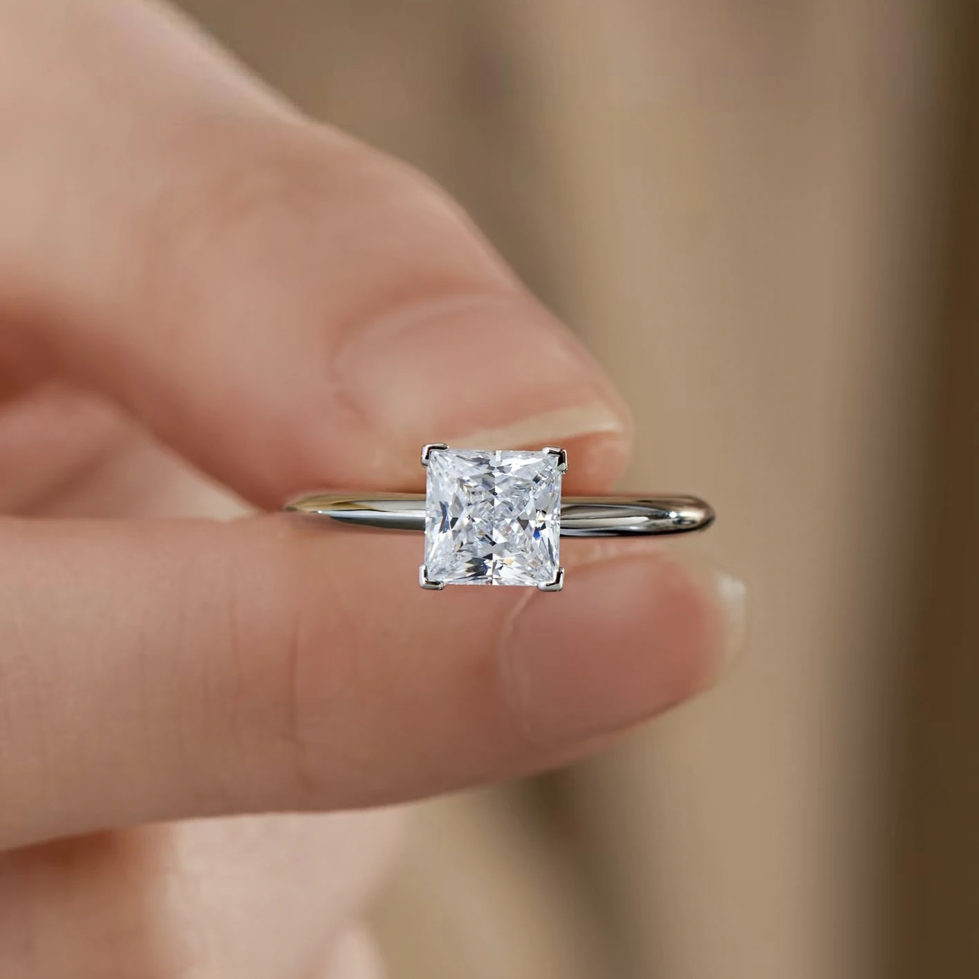 

18K 14K 9K PT950 Princess Cut Engagement Ring One Carat Diamond Ring for Proposal Wedding Ring Band Jewelry for Women
