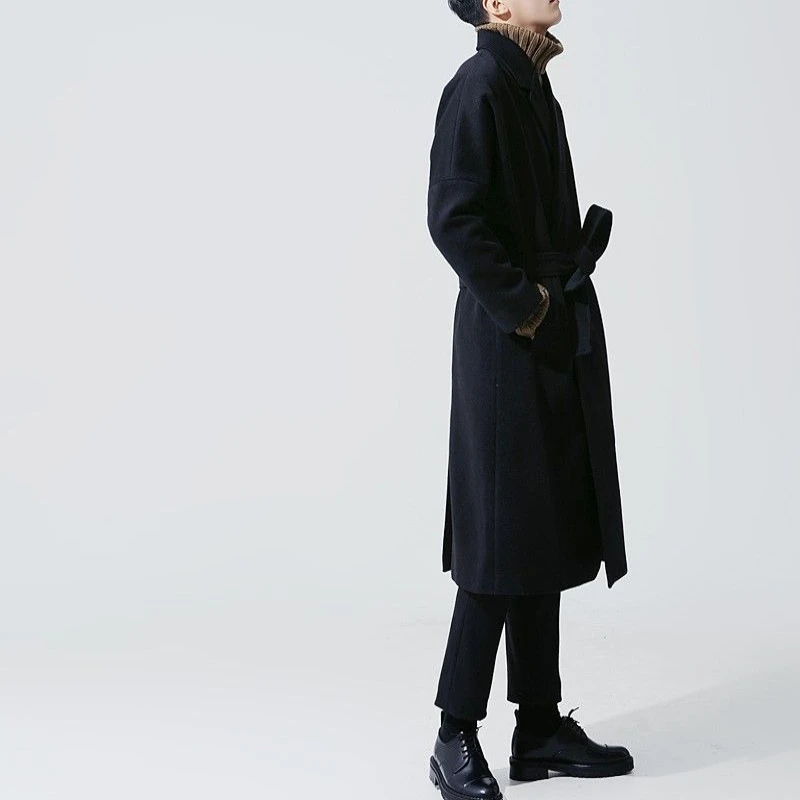 

Winter Men's Windbreaker Loose Fleece Lined Wool Coat Over 6' Tall​