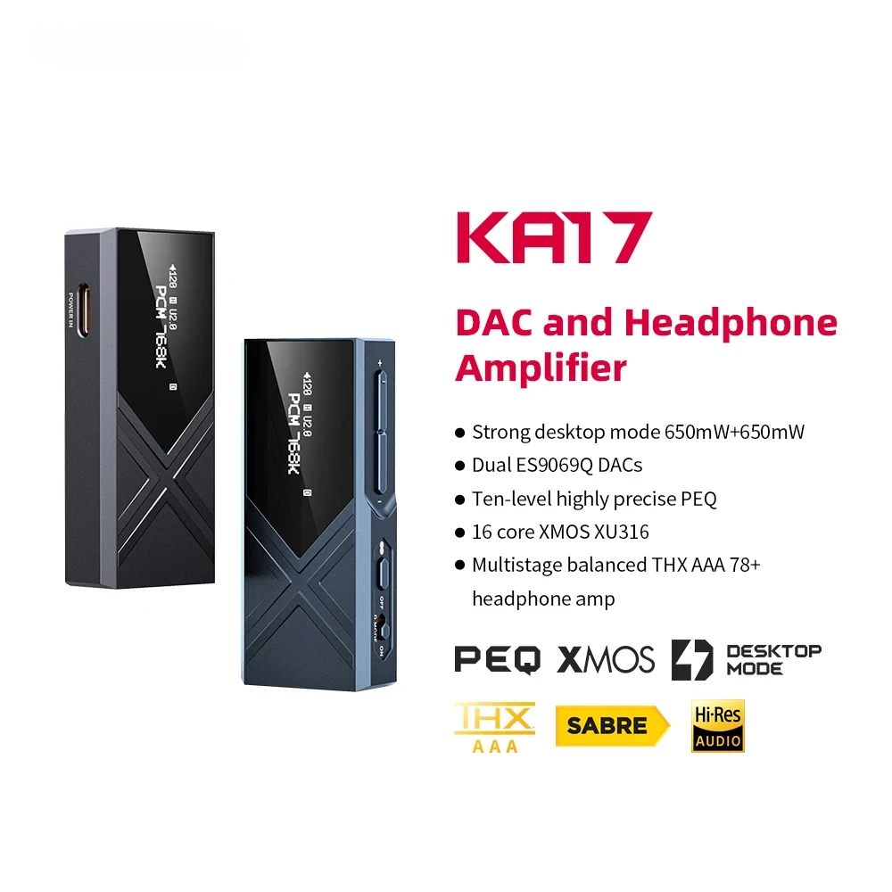 1Pcs KA17 Portable USB DAC AMP Mini Desktop Headphone Amplifier Hi-Res Audio Decoder Dual ES9069Q chip 3.5/4.4mm for Android iOS