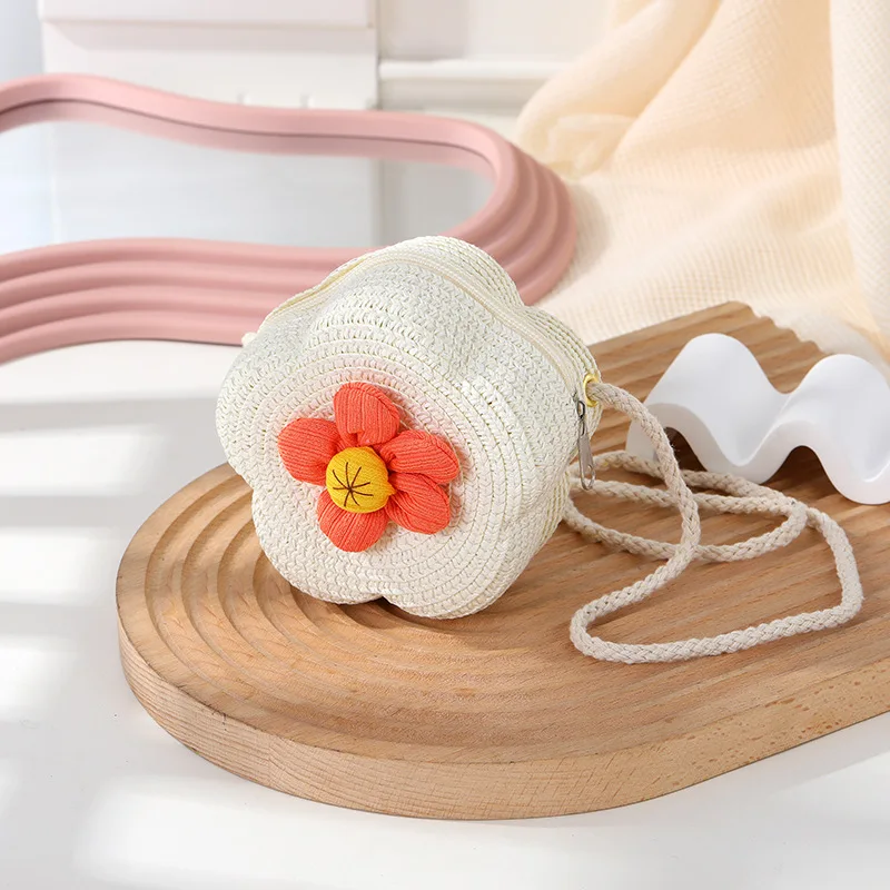 

Summer Flower Children's Mini Straw Shoulder Bags Portable Vacation Girls Beach Crossbody Bag Lace Cute Kids Handbags Coin Purse