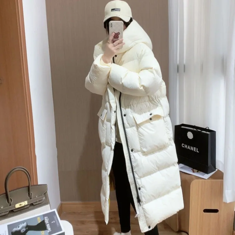 

Winter Hooded Duck Down cotton Jacket Women Oversize White Fashion Thick Puffer Coats tops Puffy Warm Snow Parkas Female Outwear