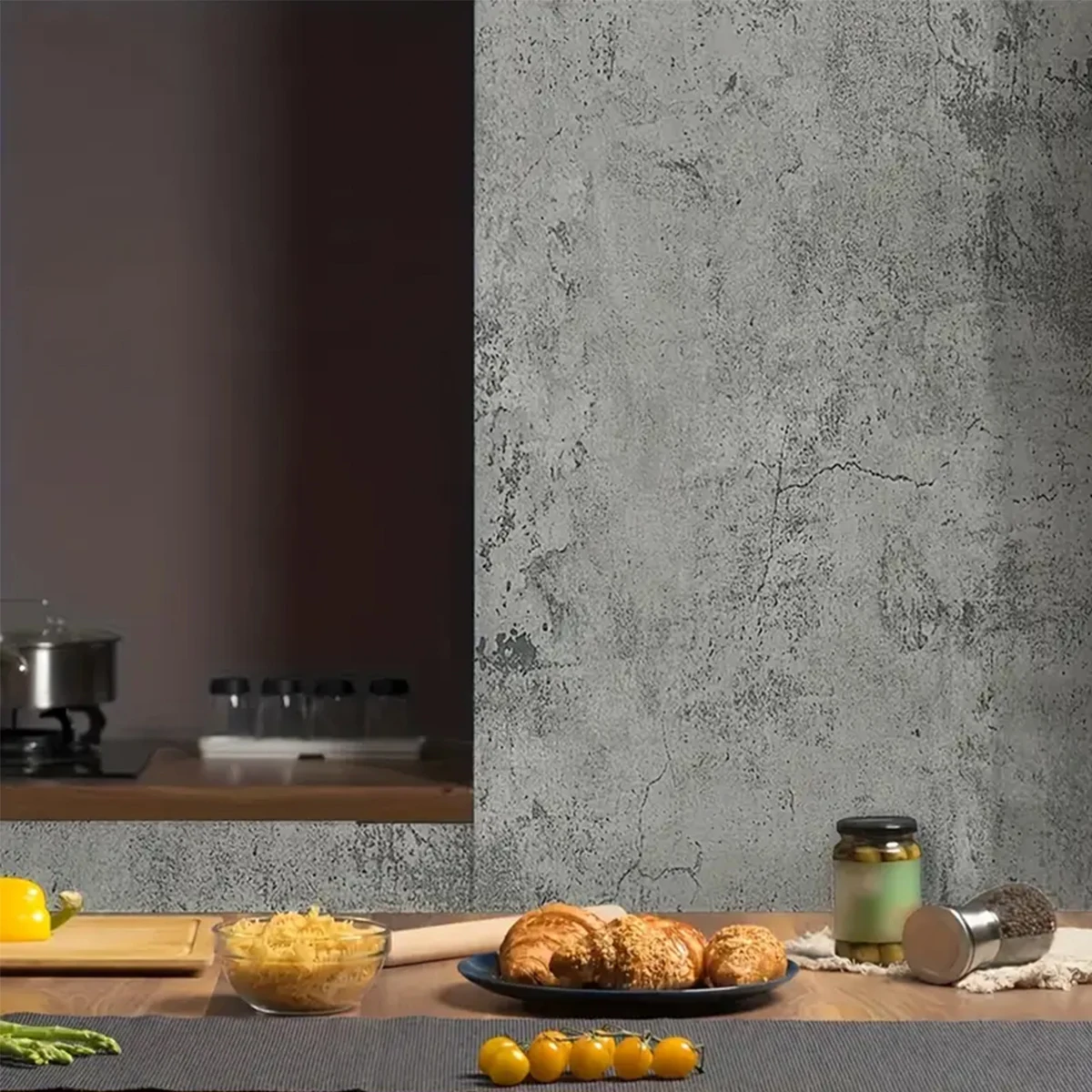 Wallpaper Perekat Diri Abu-abu 55 cm x 5m Tekstur Beton Semen 3D Tebal Matt Tahan Air Film Furnitur Vinyl Stiker Dinding
