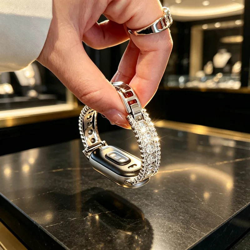 Diamond studded metal bracelet suitable for watch straps Xiaomi Band 8Pro/9Pro，For Mi band 3/4/5/6/7，8/8NFC/9/9NFC/10/10NFC，For