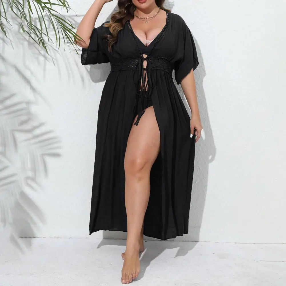 Sexy Loose Fit Cover-up Stylish Women's Beach Cover-up Cardigan with Lace Detailing for Sun Protection Poolside for Women