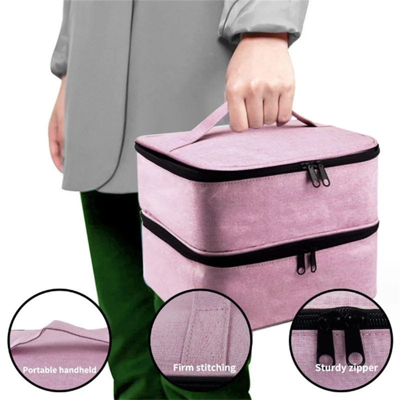 Borsa da viaggio per Organizer per borse cosmetiche rosa a due strati di grande capacità 30 bottiglie custodia per olio essenziale borsa per smalto