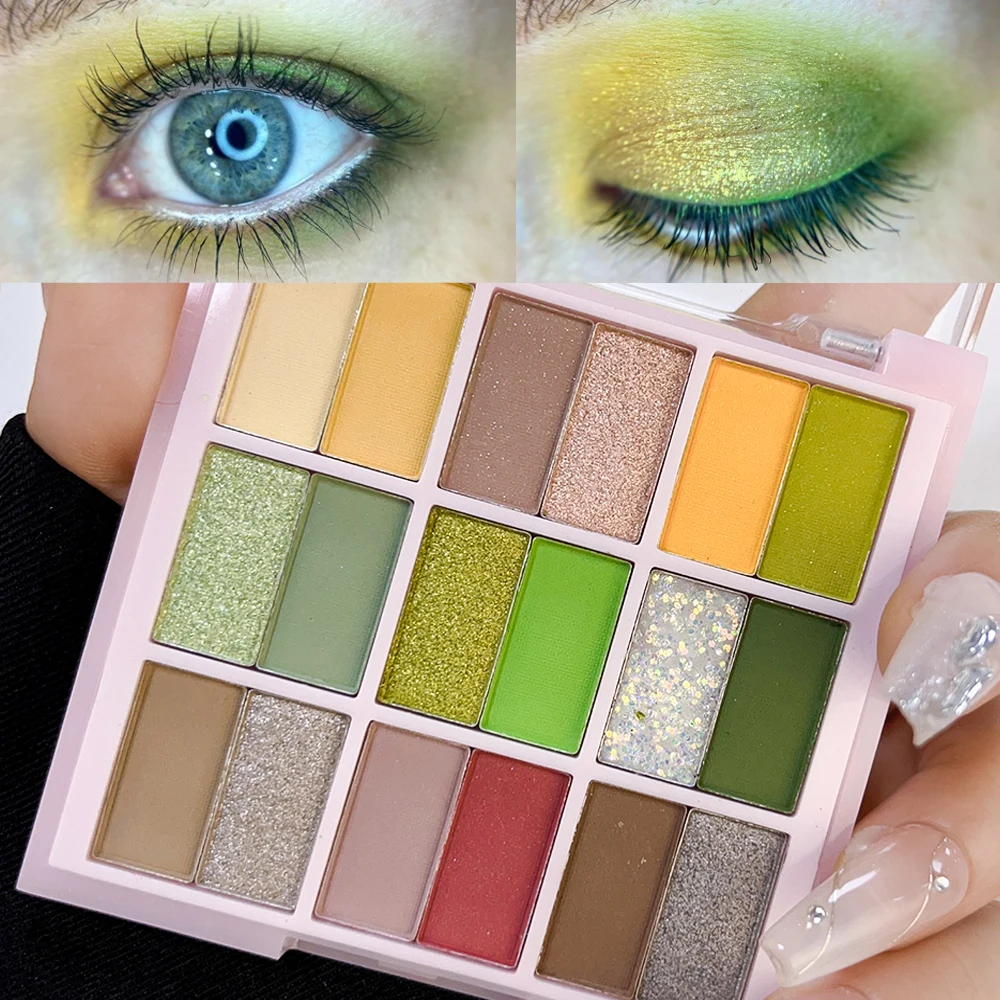 Paleta de sombra de olho, sombra, longa duração, coreano, maquiagem dos olhos, cosmético, cor de terra, glitter, rosa, verde