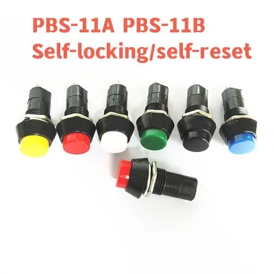 1PC PBS-11A PBS-11B 12mm Self-locking Self-Recovery Plastic Push Button Switch Momentary 3A 250V AC 2PIN 6Color