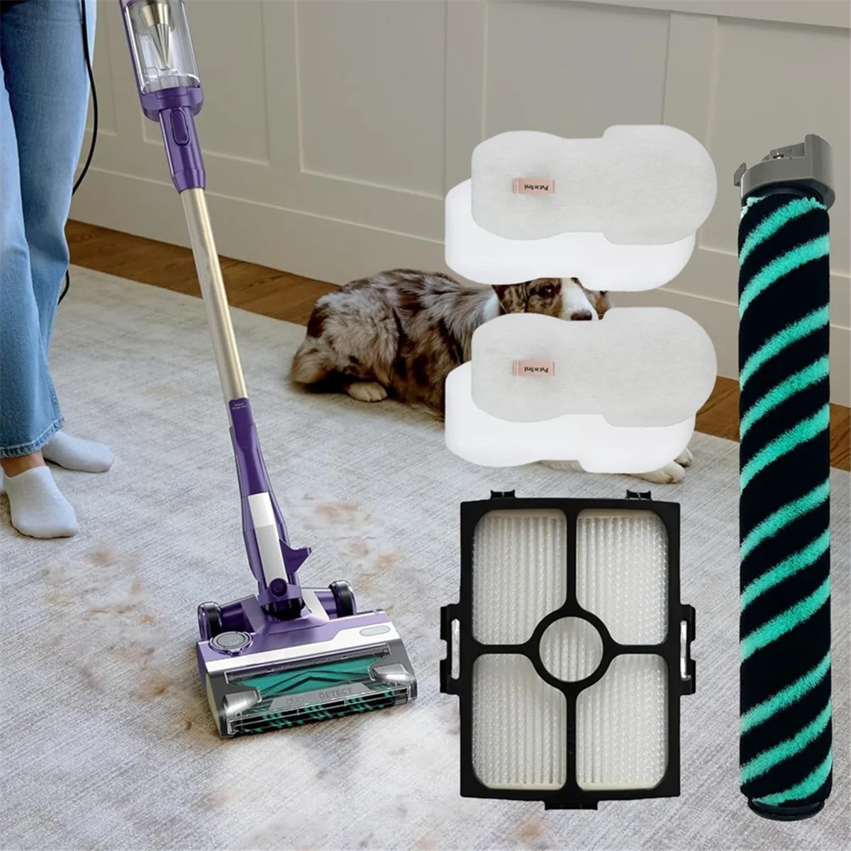 แปรงหลักชุดกรอง HEPA สําหรับ Shark HZ4002 Corded Stick เครื่องดูดฝุ่นโฟม & ตัวกรอง Felt