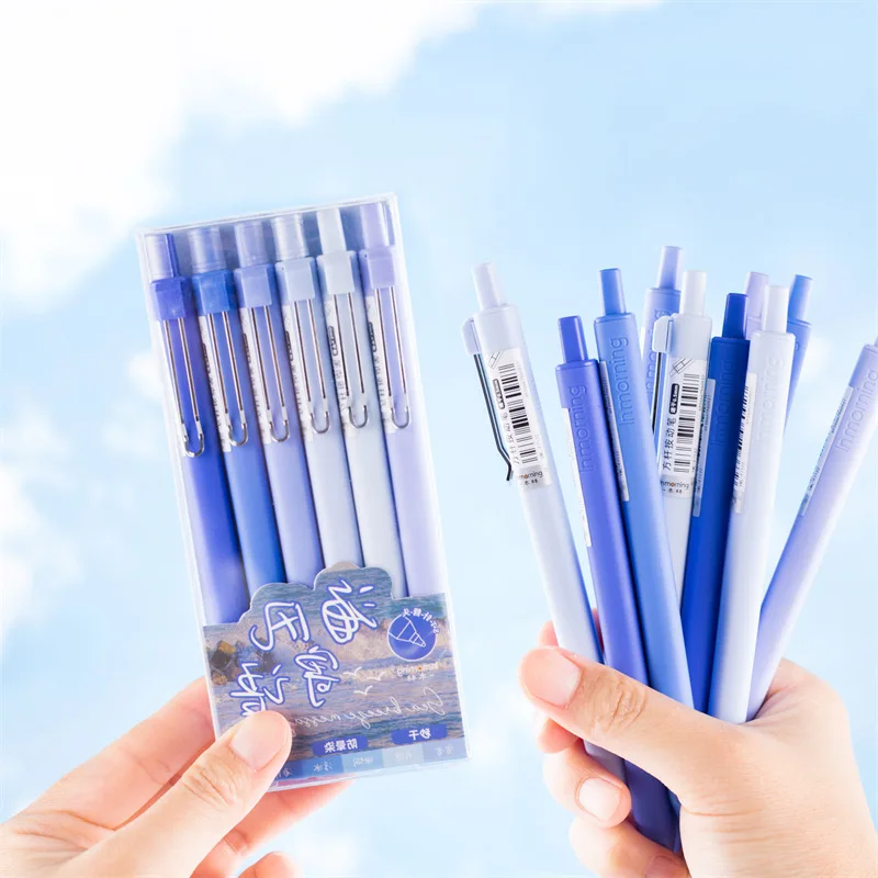 6pcs Sea Breeze Gel Ink Pens Set Square Barrel 0.5mm Ballpoint Quick Dry Black Color for Writing Office School A7344