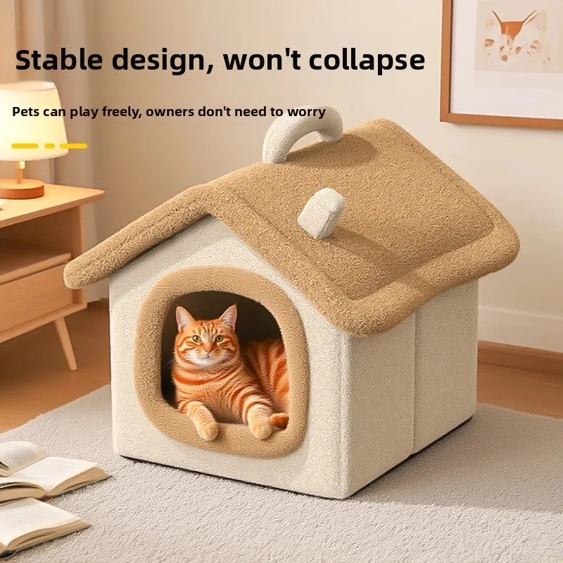 

Indoor House Villa Winter Warm Detachable Waable Closed Design Four Seasons Universal Dog House Pet Home Cozy Nest