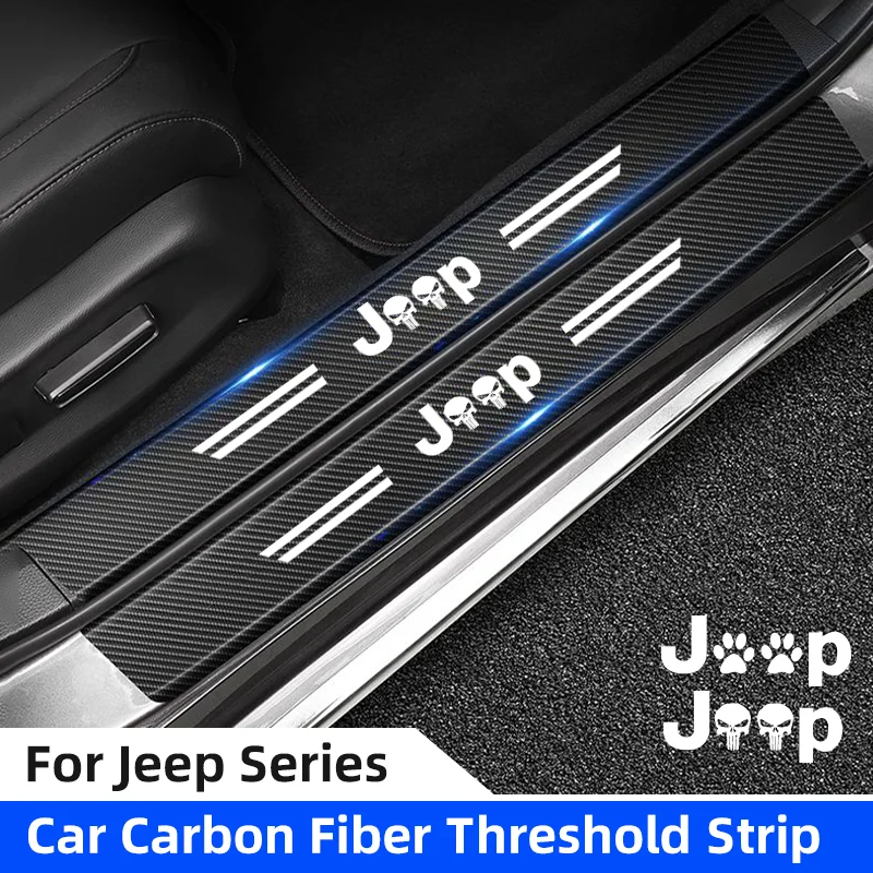 Carbon Fiber Car Door Sill Sticker Auto Door Threshold Protector Strip For Jeep Renegade Compass Wrangler JK JL Grand Cherokee