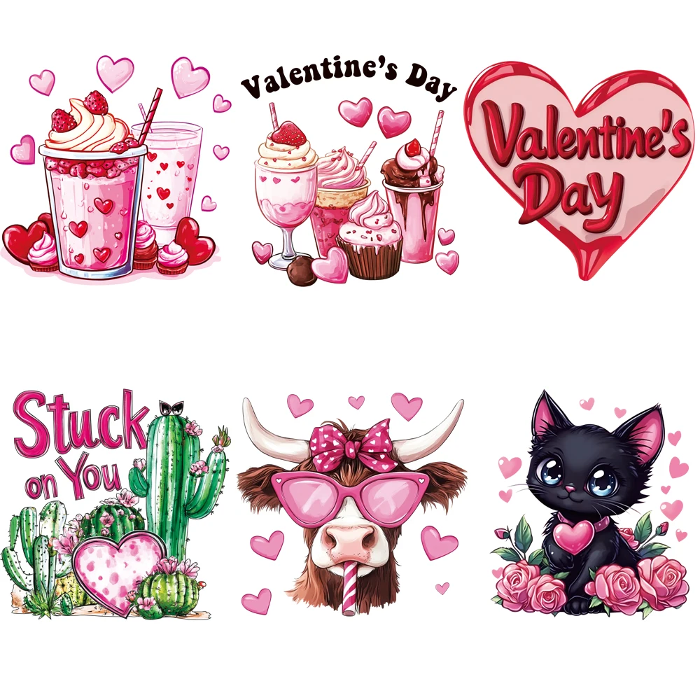 

6 pieces/set of love ice cream couple heat transfer printing suitable for men and women DIY manual ironing