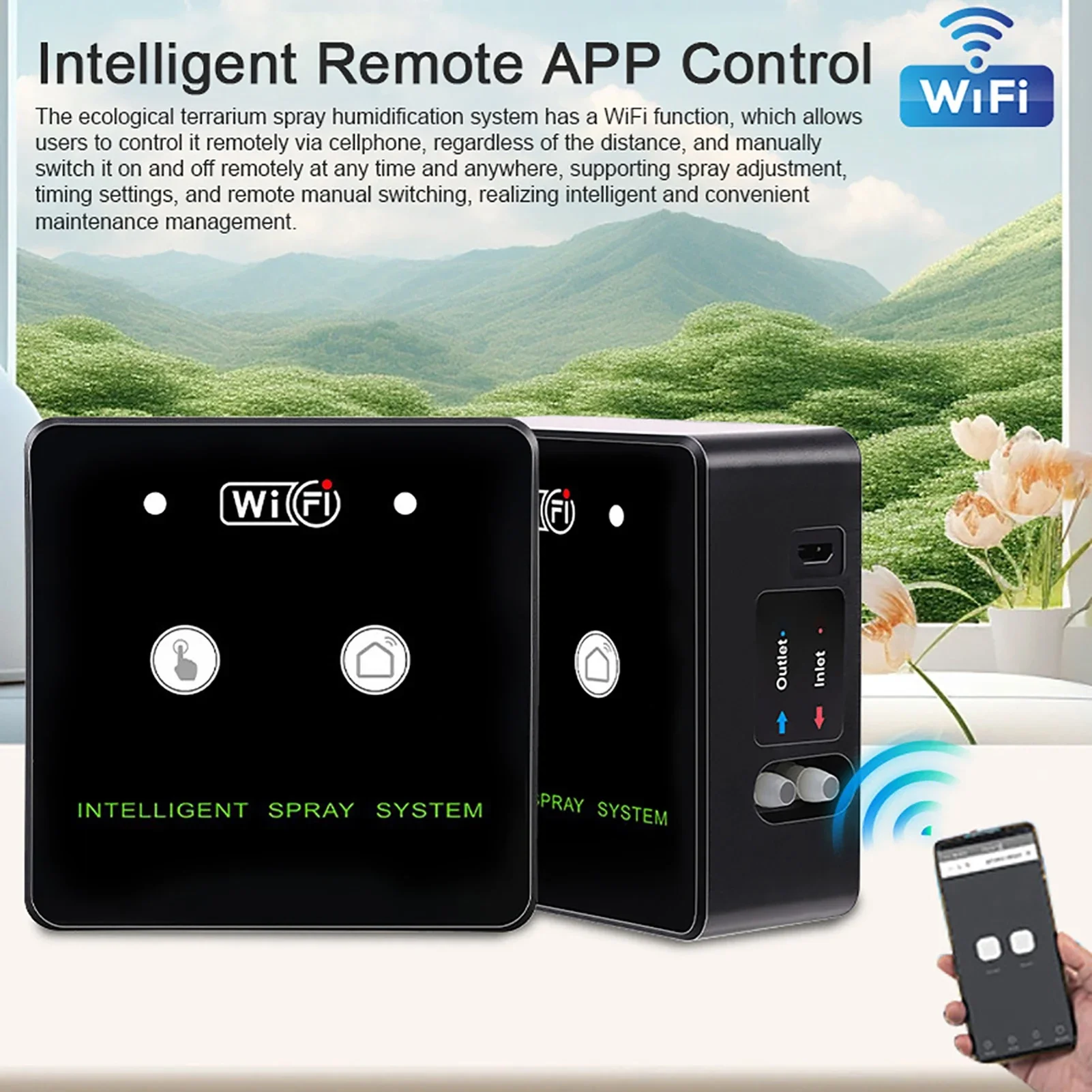 

Wifi Rainforest Terrarium Timed Fogging System Reptile Intelligent Humidification Spray Kit Automatic Sprayer
