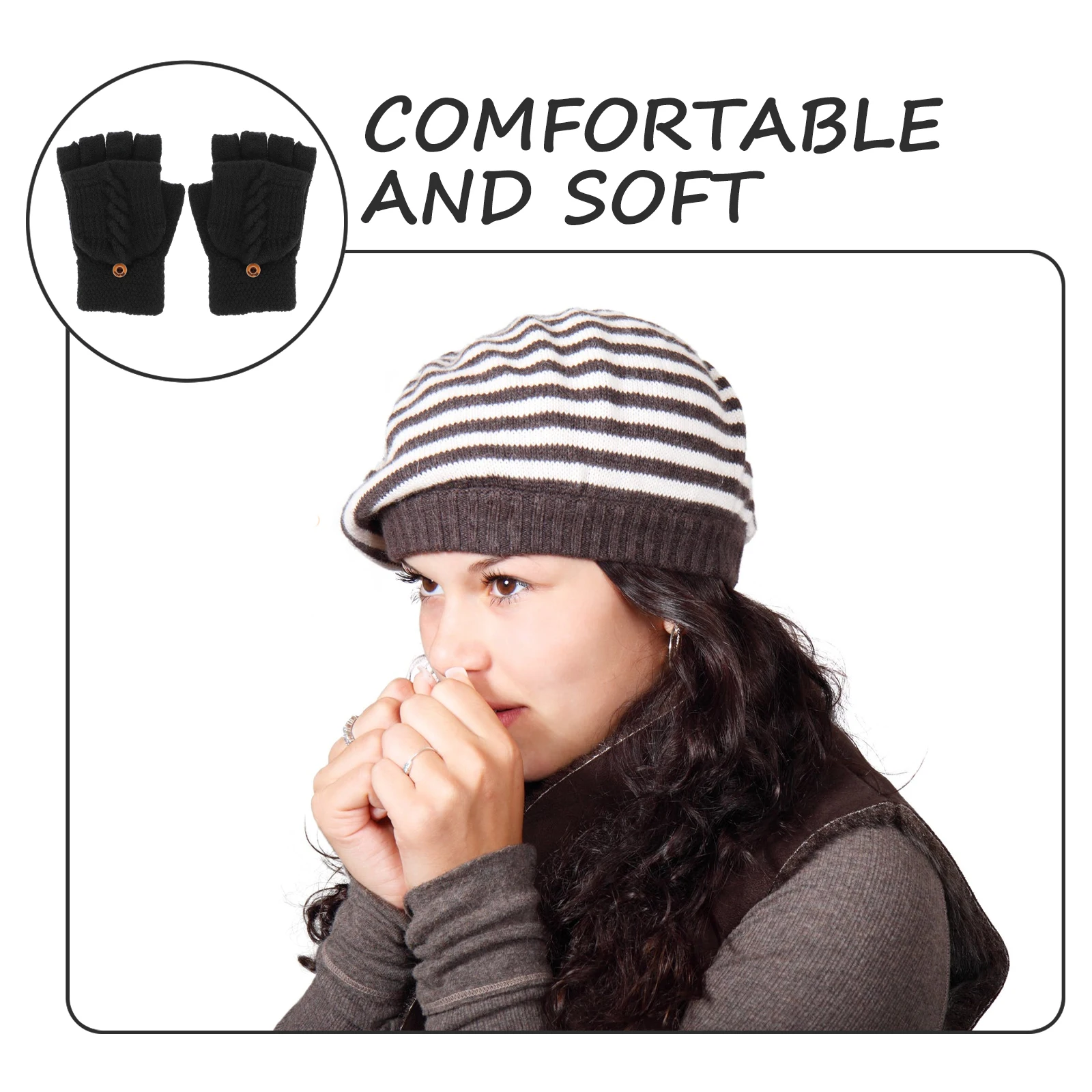 1Pair Fingerless Gloves Women Warm Convertible Mittens Half Finger Cashmere Acrylic Fiber Knit Soft Touchscreen Gloves Cold