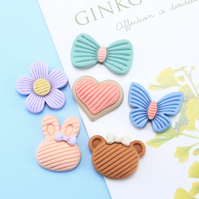 

10pcs New Vintage Stripe Resin Scrapbook Embellishments Cardmaking Decoration Materials Flatback Flower Heart Bow DIY Cabochons