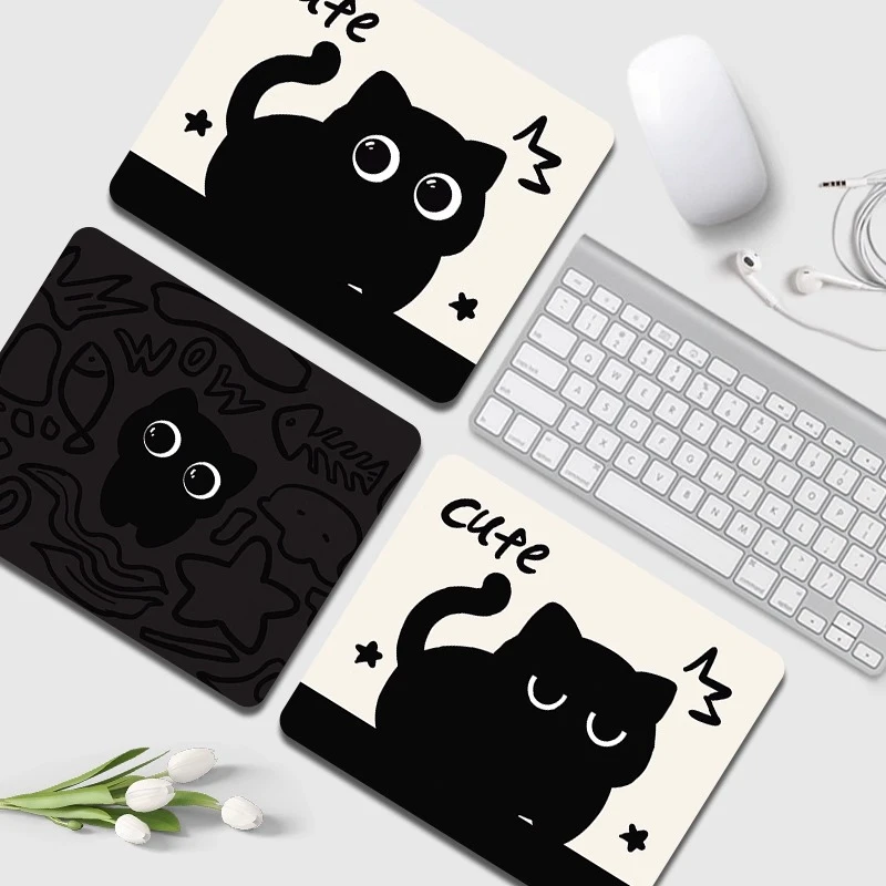 

Простой коврик для мыши с черным котом, рабочее место для мальчиков и девочек, офисный коврик для клавиатуры ноутбука, обучающий настольный коврик