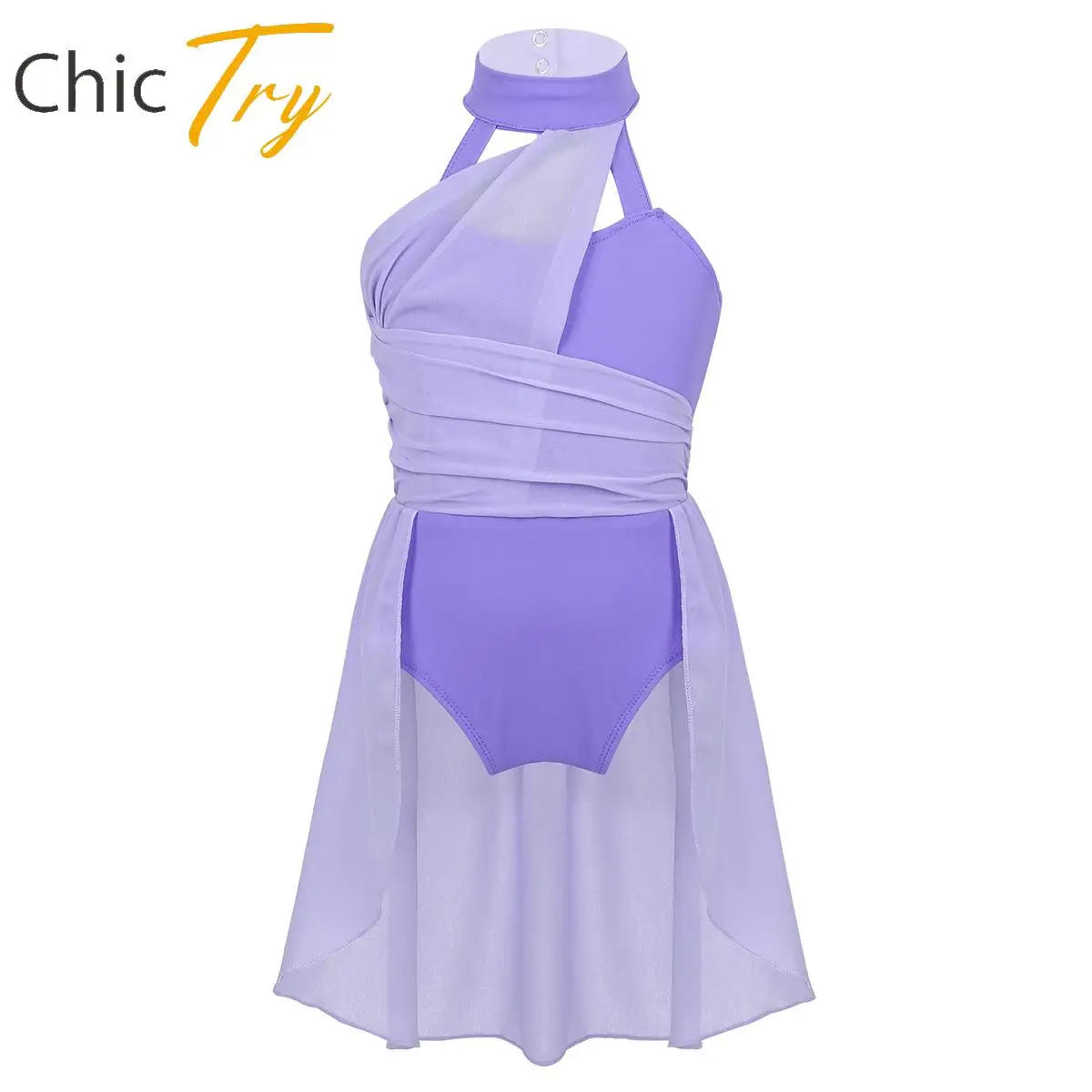 Chidlren Girls Sleeveless Ruched Bodice Caged Back Ballet Dance Costume Leotard Dress for Lyrical Contemporary Dance Performance