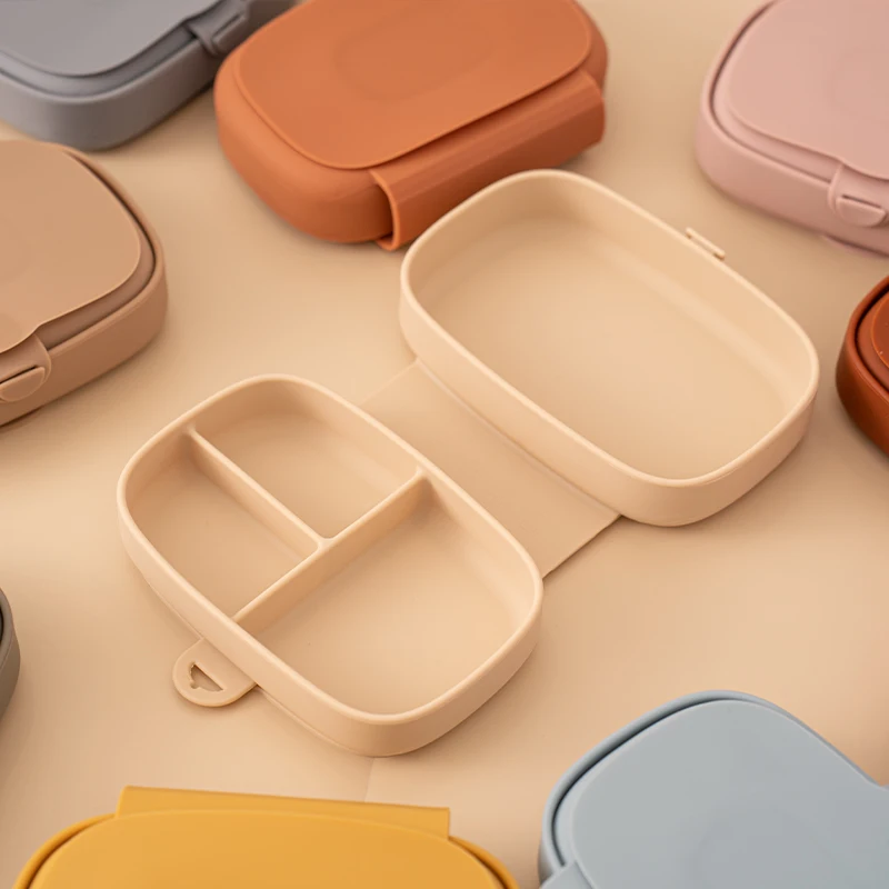 Food Grade Silicone Baby Lunch Box Leak-Proof Toddler Divided Food Container with Lid Bento Box Children Safe Tableware BPA Free