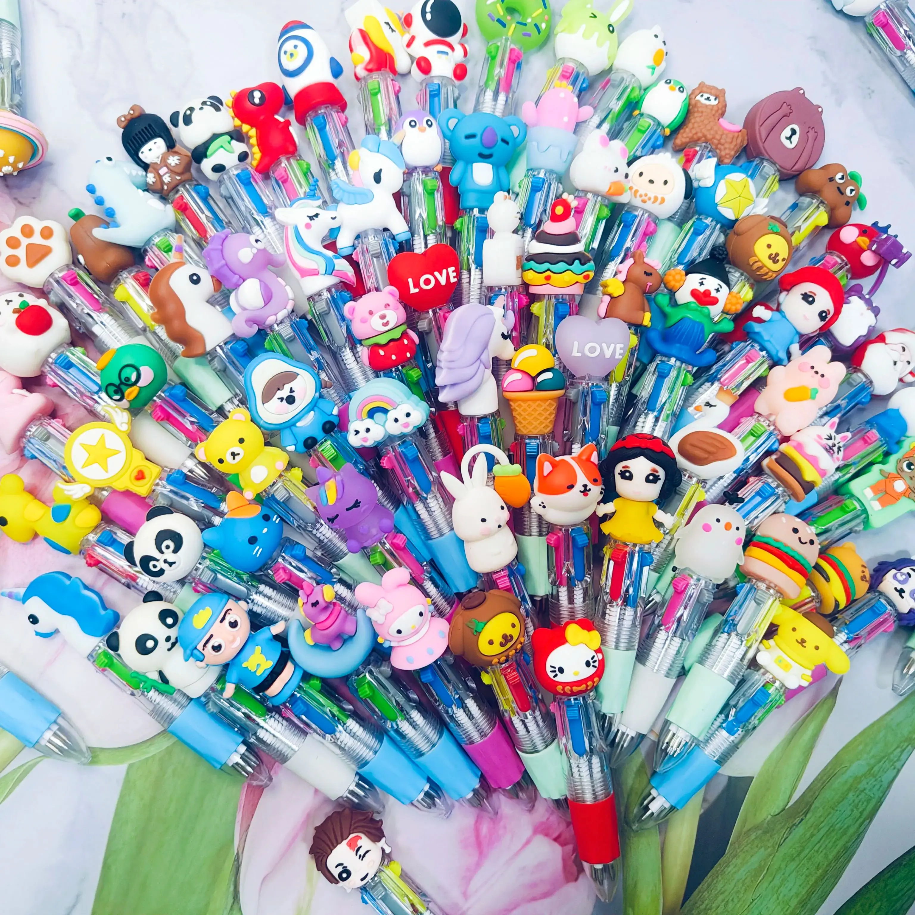 20Pcs/Lot Cute Cartoon Mini 4Colors Ballpoint Pen Kawaii Animal Bunny Cat Multicolor Press Pens for Writing Kids Gift Stationery