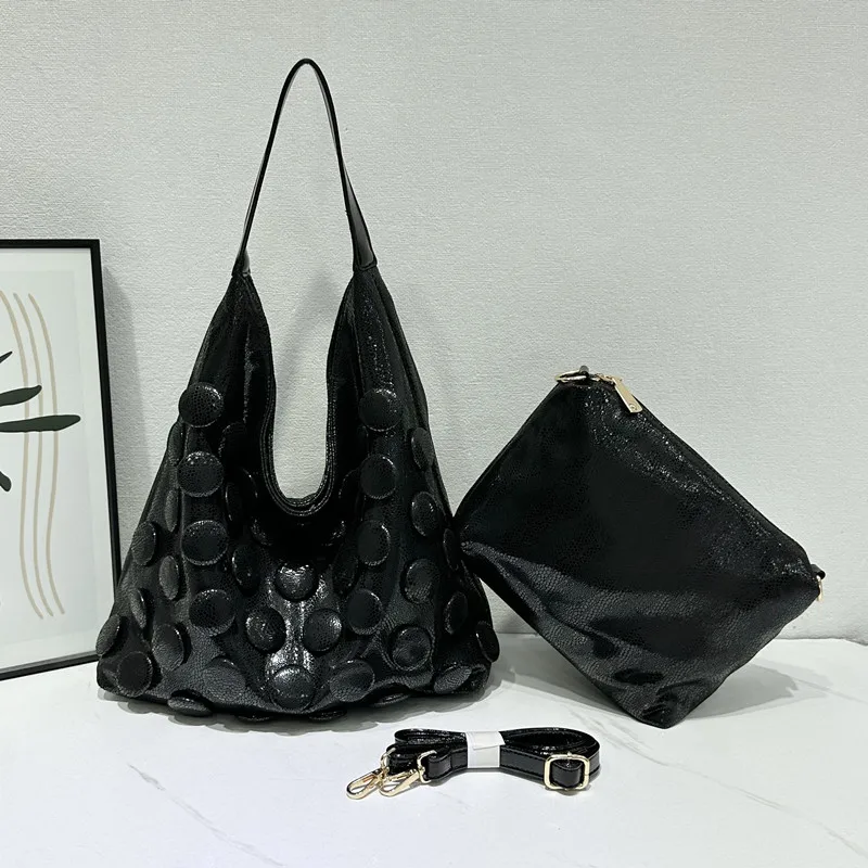 

Black New button design Tote Bag Underarm Retro Crossbody Bag Large Capacity Single Shoulder Bag Trendy Soft Polyester