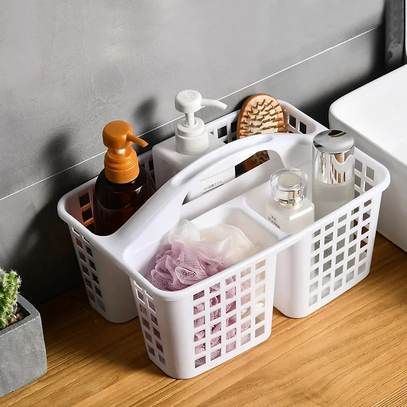 Plastic Shower Caddy Basket with Compartments Portable Cleaning Supply Storage Organizer Handle for College Dorm Bathroom