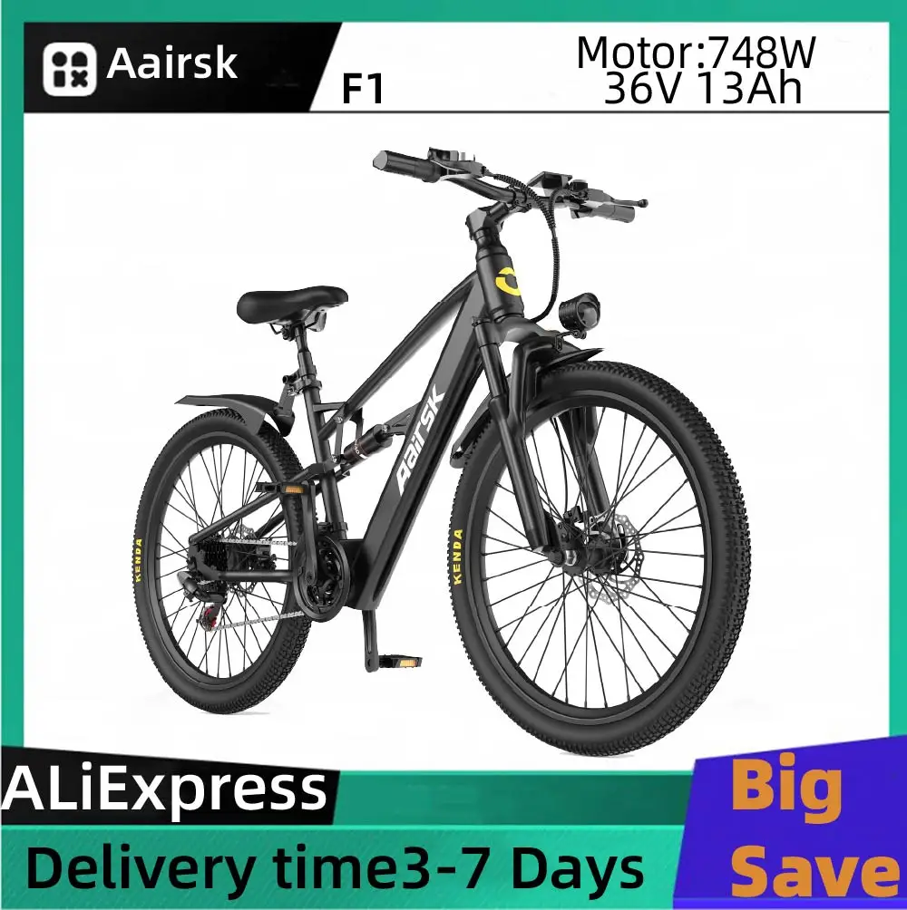 

Aairsk F1 Adult E-bike 748W Motor 36V 13Ah Battery Electric Bike 26 Inch Fat Tire E-Mountain bike Off-road Electric bicycle